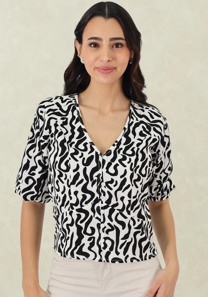 BLUSA MANGA 3/4 ESTAMPADO NEGRO